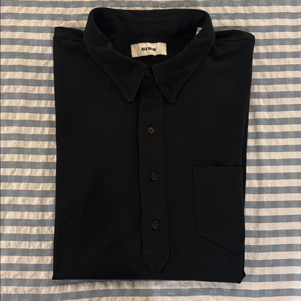 Buck Mason new with tags black Button-Up Ivy-style collared polo shirt Men XL.